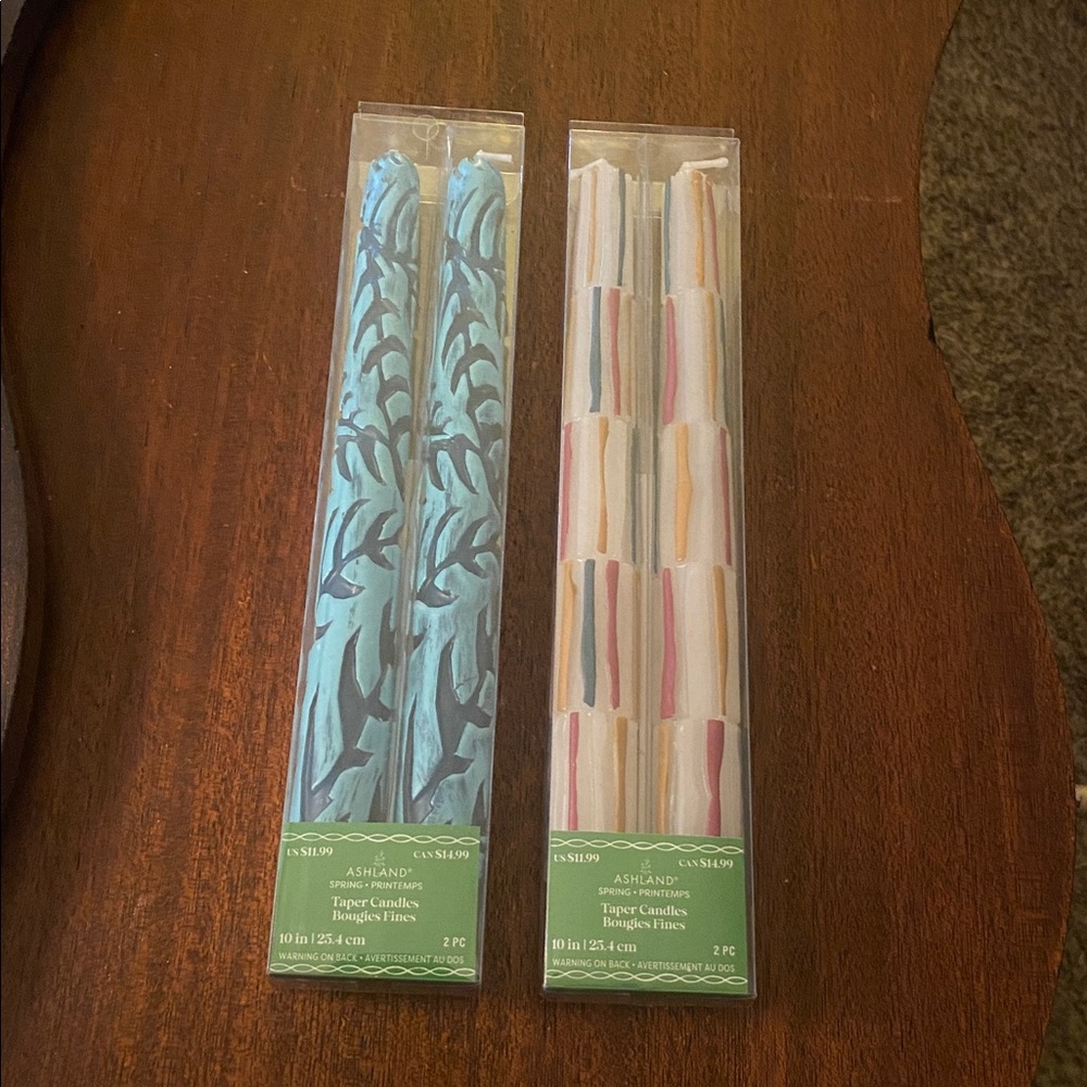 NWT decorative 10” tapper candles, total of 4. New in boxes